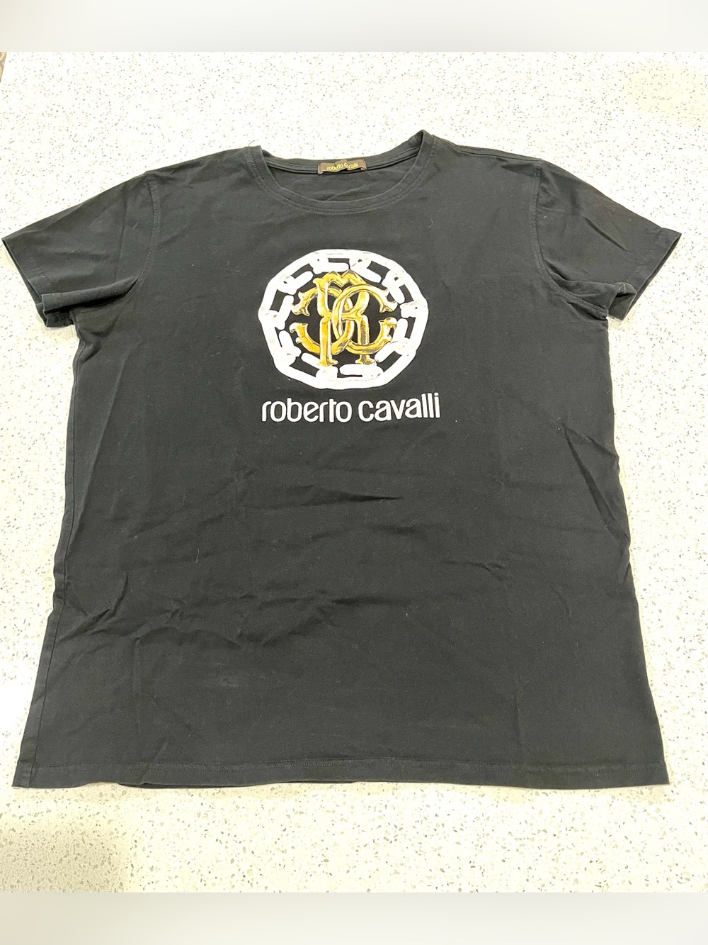 Roberto Cavalli Men's Black Logo Graphic Print Short Sleeve T Shirt Size XXL